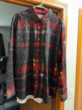 Stacy Adams Red and Black Patterned Button-Down Shirt